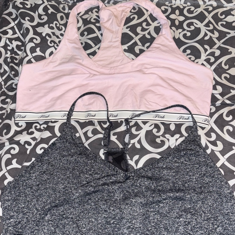 PINK Victoria's Secret Pink Racerback Bralette and Charcoal Gray Sports bra